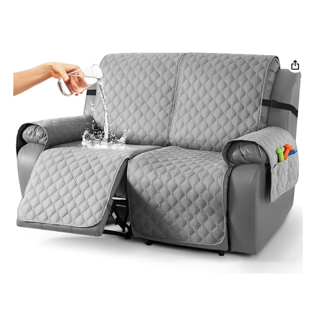 Waterproof Recliner Loveseat Cover 2 Seater Light Gray